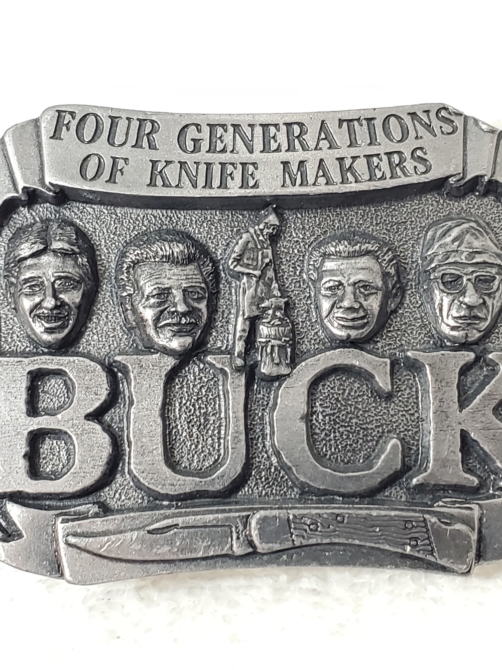 BUCK Four Generations of Knife Makers Vintage Pewter Belt Buckle Smoky Mountain